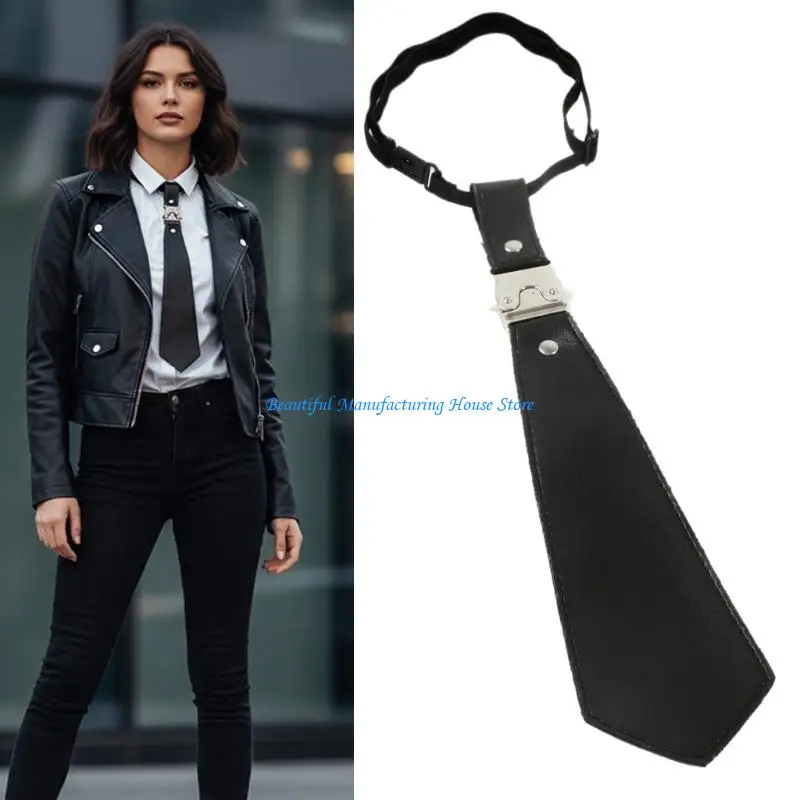 e56a-corbata-refinada-sin-nudo-corbatas-uniformes-ajustables-cuero-pu-metalico-para-mujer