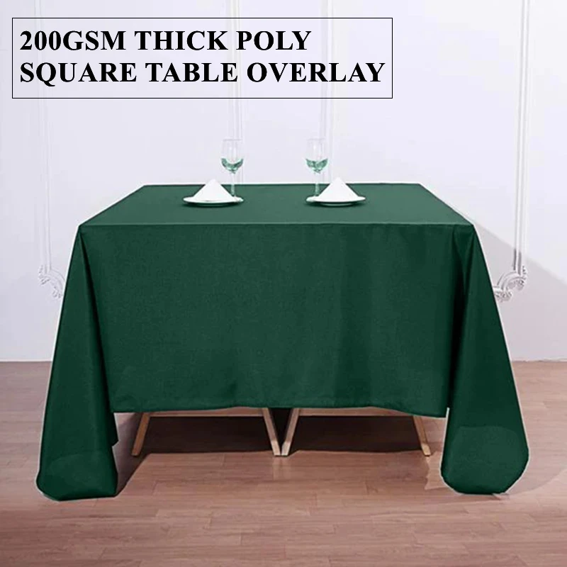 280x280cm Deep Geen Color Square Poly Table Cloth Overlay For Banquet Wedding Event Party Decoration