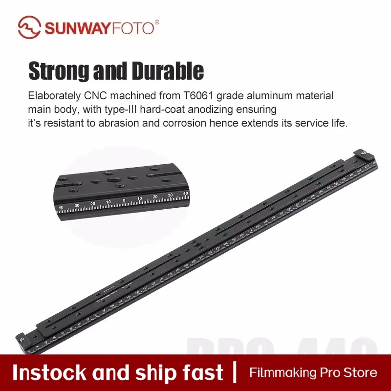 SUNWAYFOTO 440 مم (17.3 بوصة) Arca Swiss Rail، لوحة عالمية طويلة سريعة الإصدار، سكة منزلق مزدوجة تتوافق مع ستيريو/3D