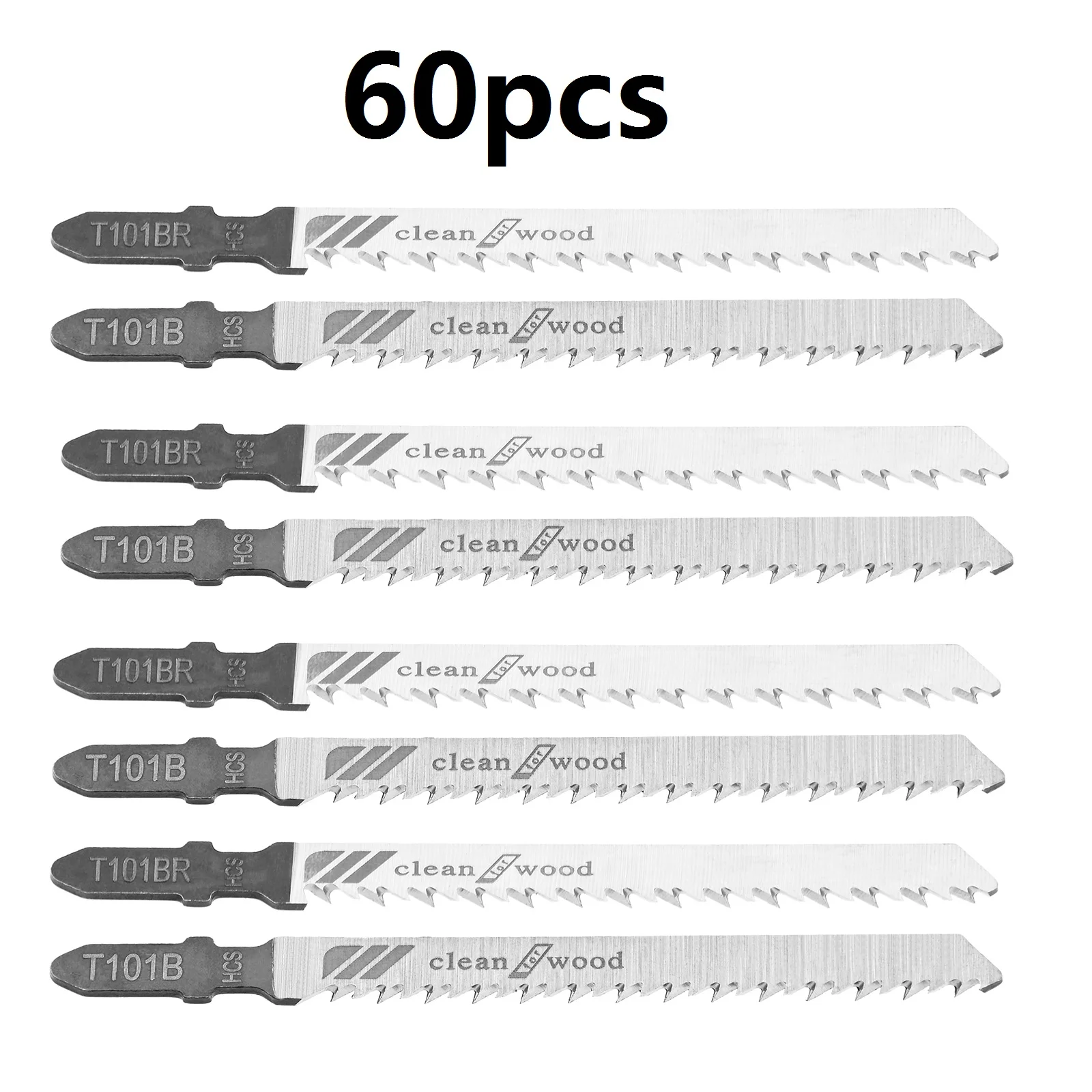 60pcs Jigsaw Blades T101B/T101BR Medium/Reverse Tooth Straight Cutting Extended Woodworking HCS fit Wood Plastic Fiber Boards