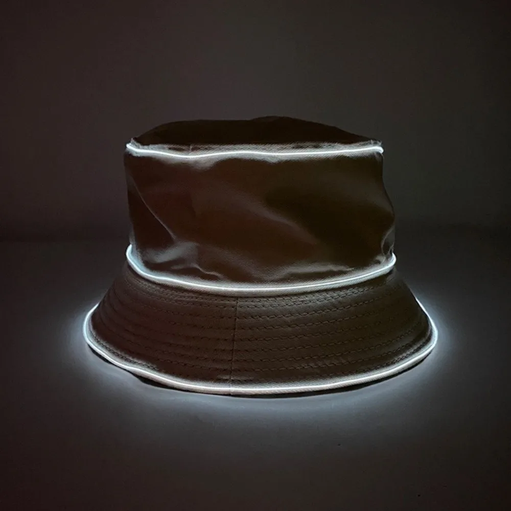 Cool Battery Powered LED Bucket Hat Flashing Modes Colorful Luminous Hat Korean Style Solid Color Flashing Glow Hat Party