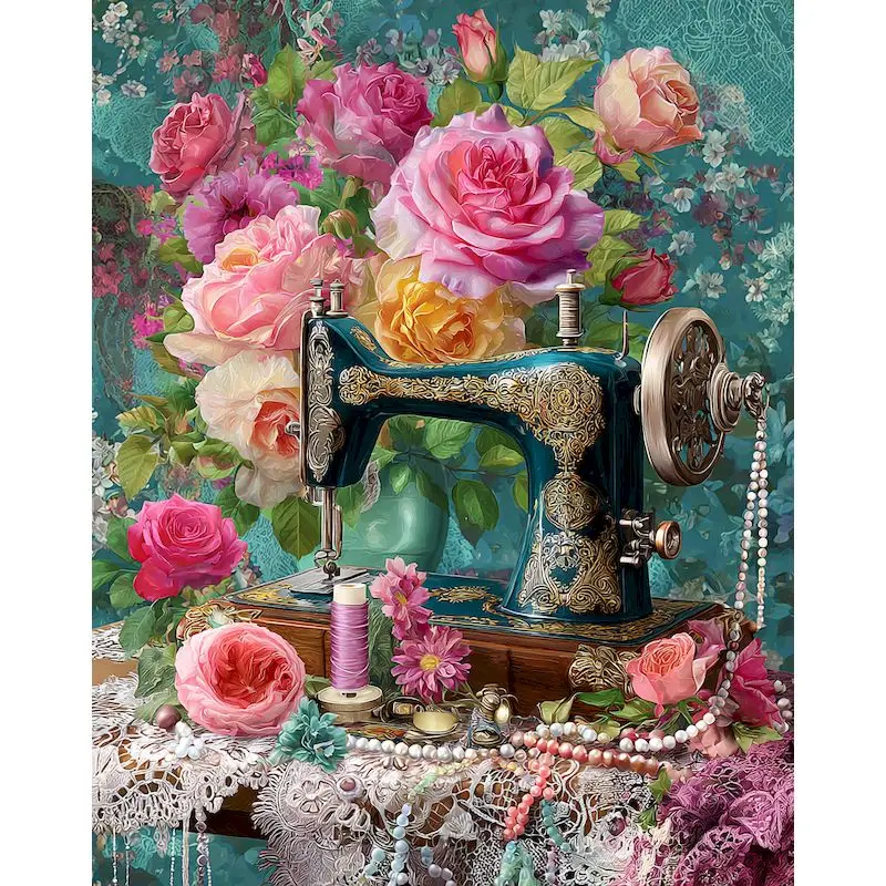 PhotoCustom Diy Malen Nach Zahlen Kits Nähmaschine Bild Auf Zahlen Landschaft Handarbeit Für Wand Kunstwerk