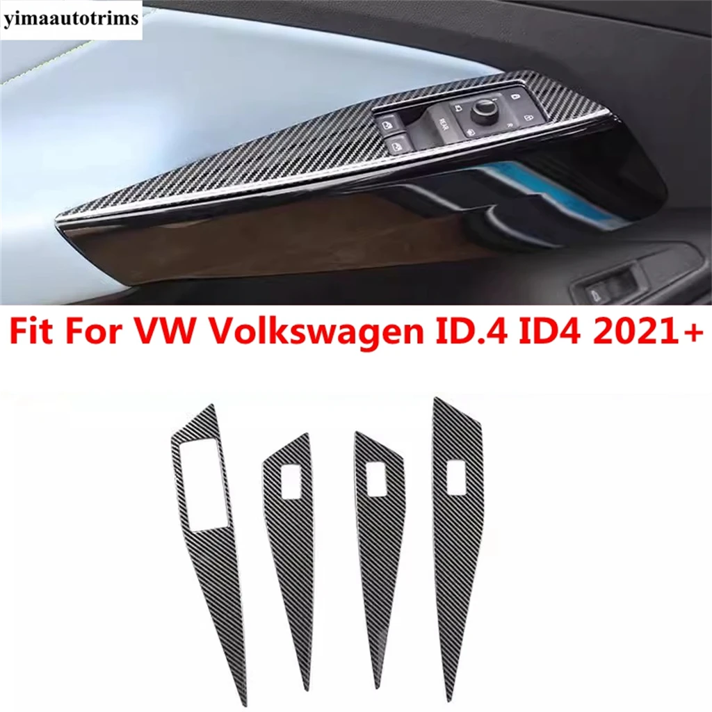 

Car Door Armrest Window Lift Button Panel Frame Cover Trim For VW Volkswagen ID.4 ID4 2021 - 2024 ABS Carbon Fiber Accessories