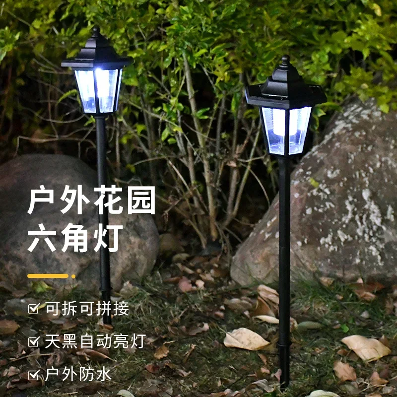 Retro Hexagonal Palace Solar Lawn Lamp Waterproof Outdoor Ground Insert LED Light for Villa Yard Patio Landscape Lighting 0-5W