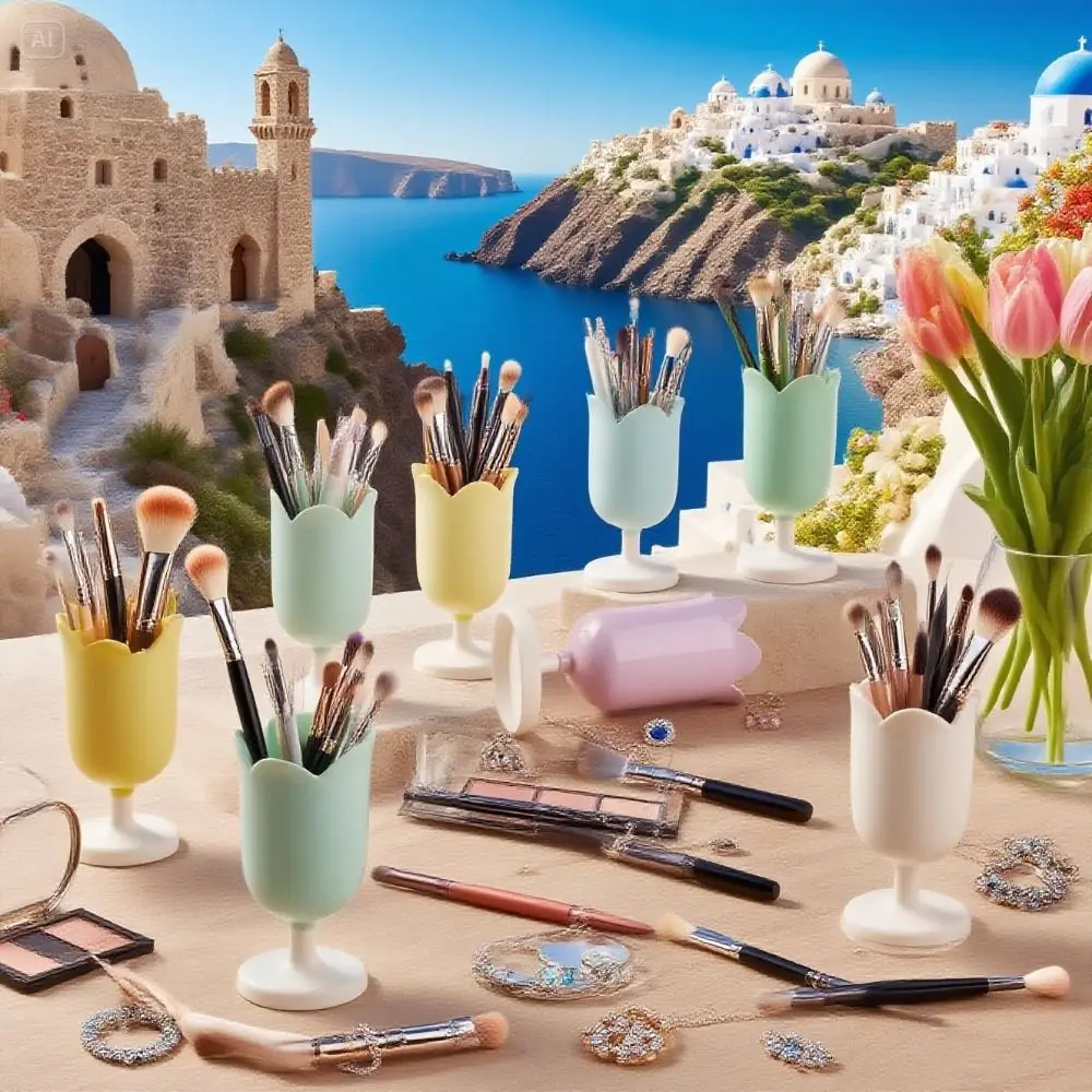 جديد المحمولة عالية الجودة دائم حامل قلم بلاستيكي الزنبق شكل منظم سطح المكتب تخزين دلو فرشاة للمكياج حامل هدية