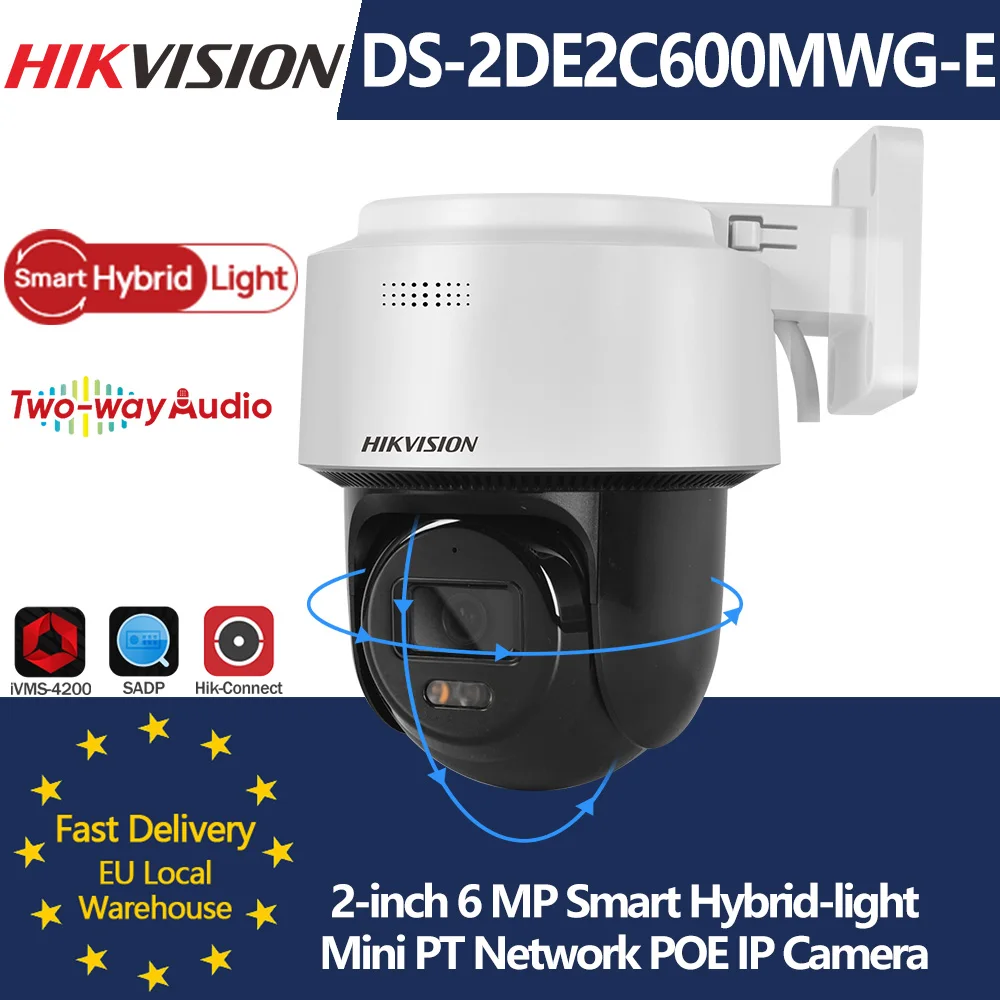 Hikvision 6MP DS-2DE2C600MWG-E Smart Hybrid-Light PT Outdoor IP-Kamera mit Menschenerkennung, Auto-Tracking Lite, 2-Wege-Audio und SD-Kartensteckplatz