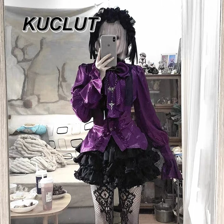 

Винтажный готический стиль Лолиты, расклешенный топ с длинными рукавами в стиле ретро для девочек, повседневная элегантная блузка Femme, весенне-осенние женские рубашки