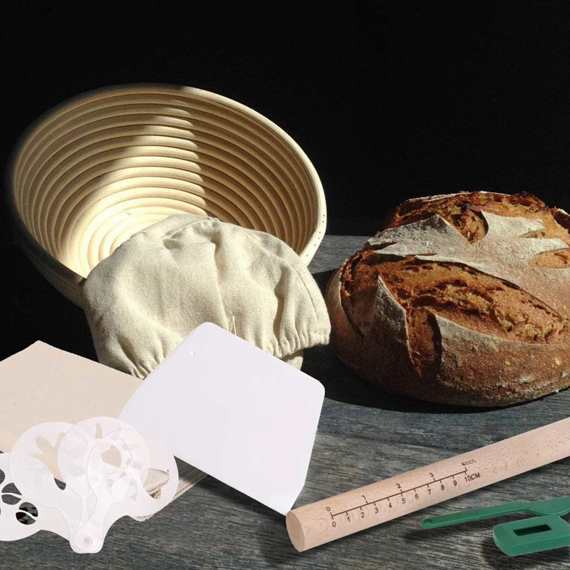 Proofing Baskets Round Proofing Baskets 16Cm + 22Cm, With Baker's Linen, Dough Scraper, Proofing Basket Set For Bread