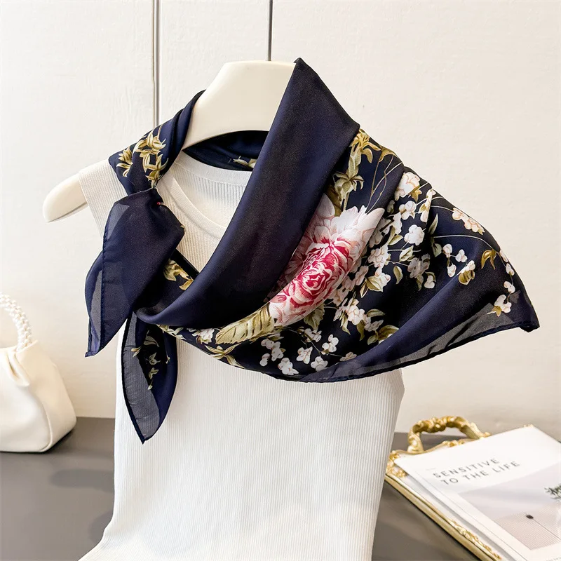 

Elegant Ladies Square Scarf for Women Floral Print Versatile Seasonal Decorative Necktie Fashionable Headband Bandana