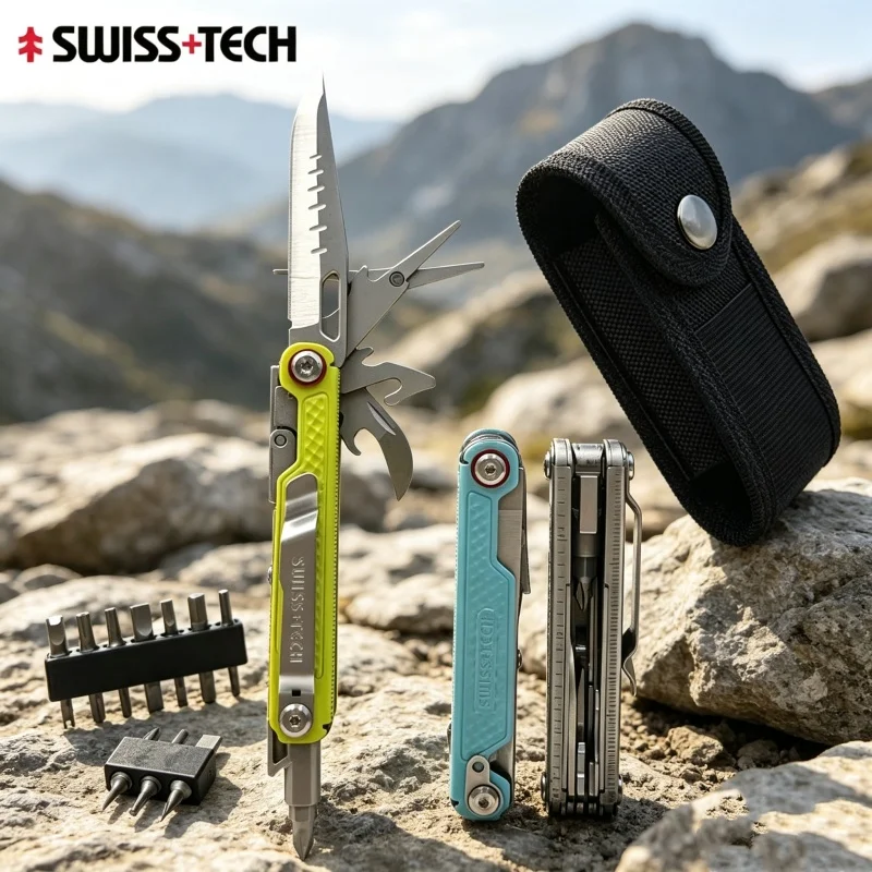SWISS TECH 11 in 1 Multitool EDC Outdoor Survival Multi-function Tools with Scissors Screwdriver Gifts for Men