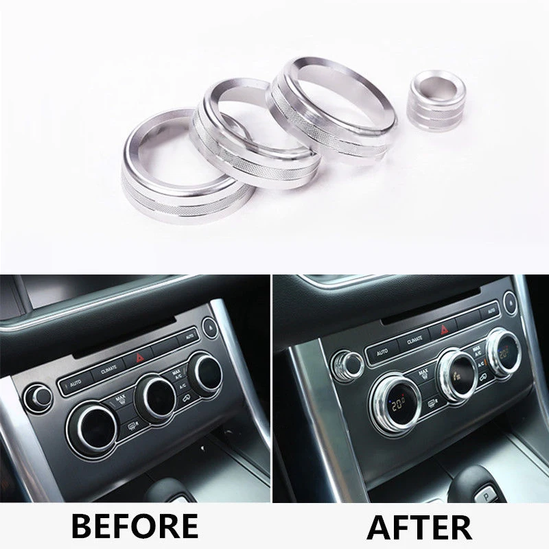 4pcs/Set Knob Covers Aluminum Alloy Silver For Land Rover Range Rover L405 4pcs Console Air Condition Knob Cover 2013-2017