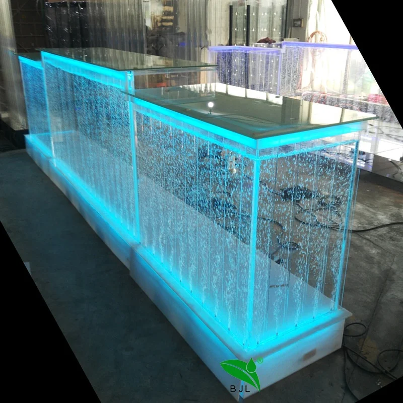 custom，night club furniture led light colour changing and bubble wall water panel acrylic bar counter