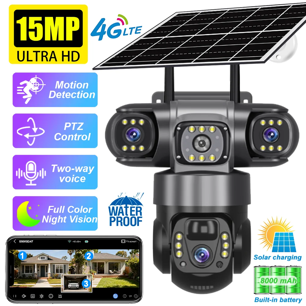 

Triple Lens Triple Screen 4G Solar Camera Outdoor Camera Motion Detection Auto Tracking Full Color Night Vision PTZ CCTV Cameras