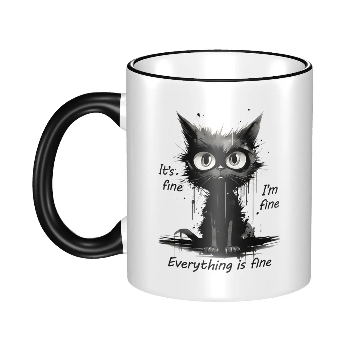 

Stressed Cat Funny Cat Meme I'm Fine It's Fine Everything Is Fine Gift Mug for Woman Man Fun Tea Cup Present for Home