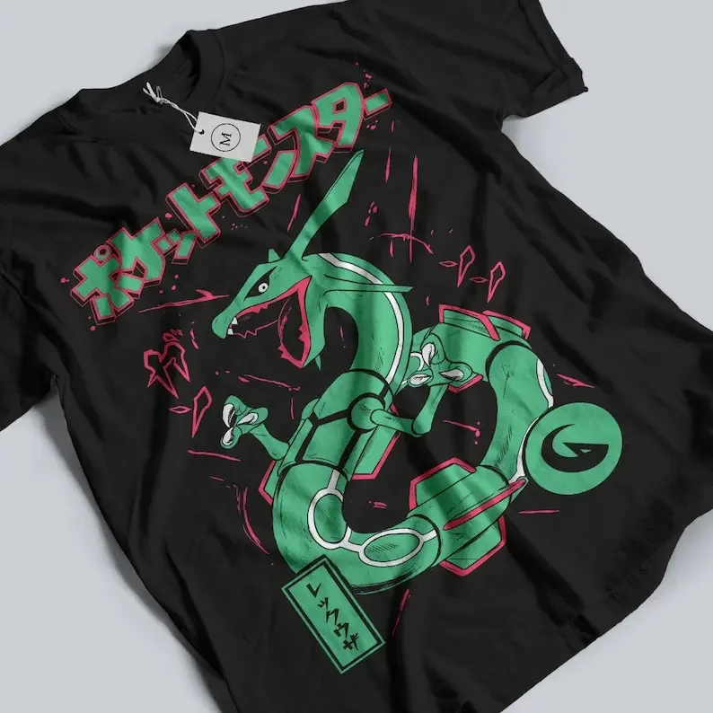 Rayquaza tee! Perfect for a Gift, Present, Holiday, Birthday! Japanese Anime , Black Shirt All Size