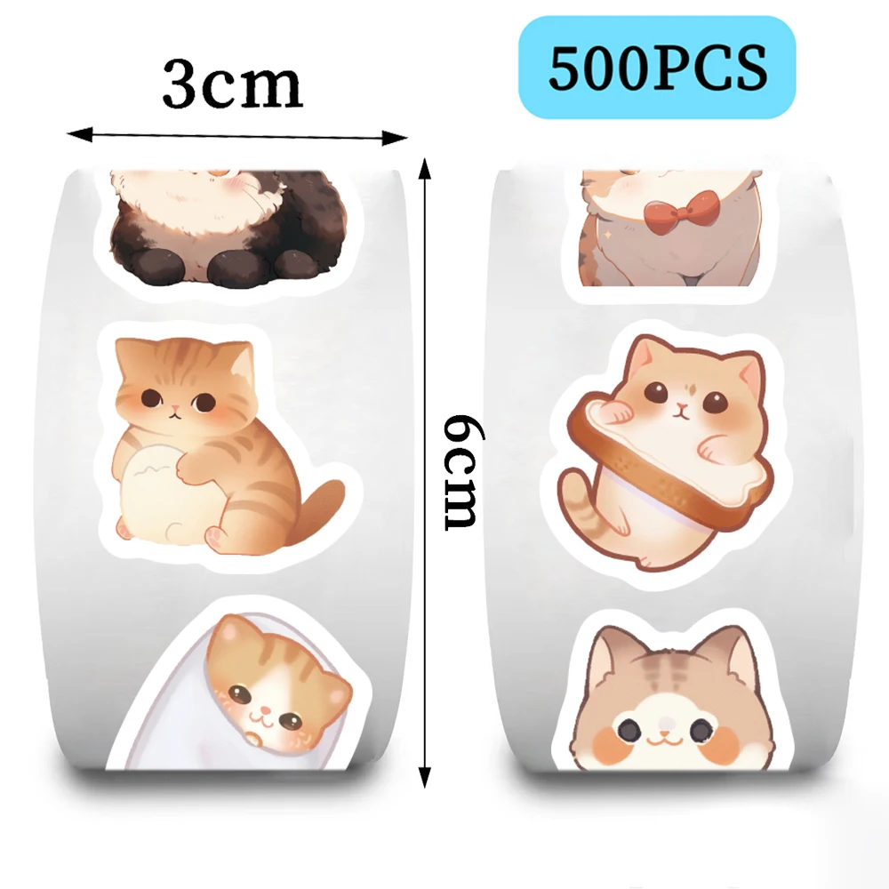 500pcs Cartoon Big Eye Cute Cat Stickers for Children Kids Animal Roll Stickers Toy  DIY Gift Sealing Label Decoration