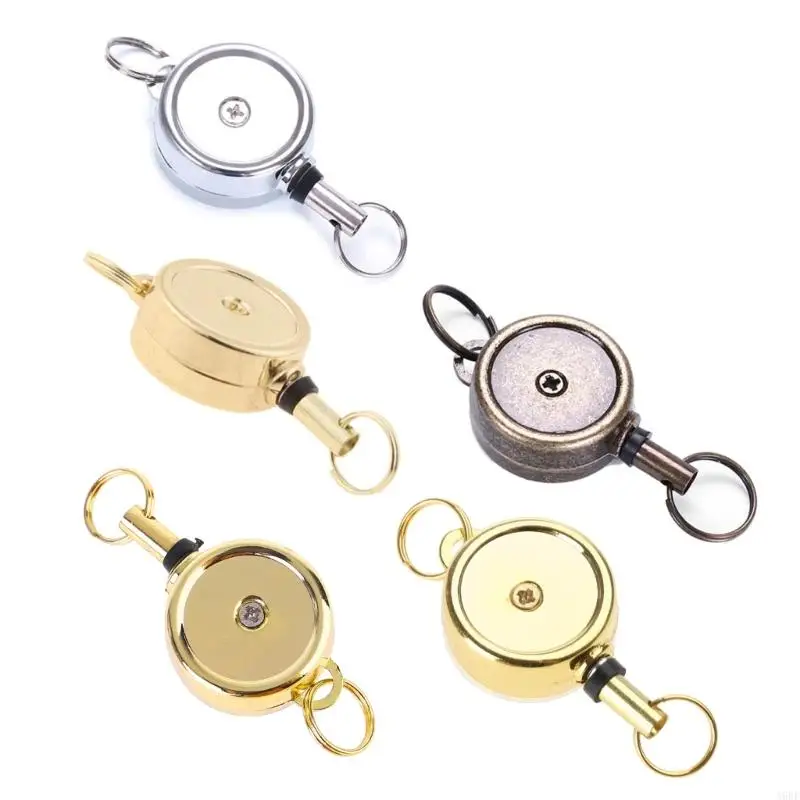 A9BF Vintage Zinc Alloy Badge Holder Reel Keychain Backpacks 5 Colors Retractable Keyring Jewelry for Family Members