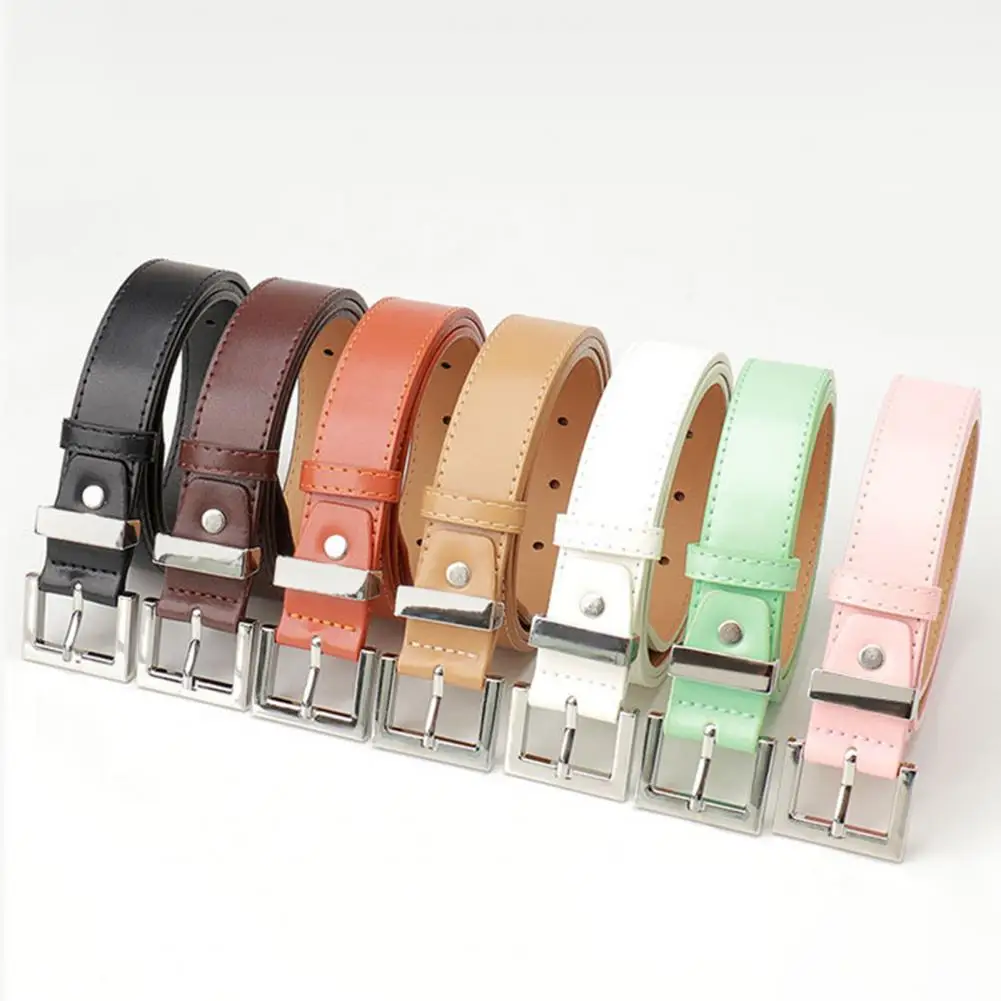 

Simple Design Women Belt Geometric Square Buttons Women's Jeans Belt with Adjustable Length Multi Holes Imitation for Stylish