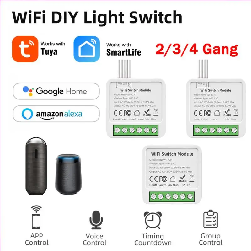 WiFi Smart Switch Tuya Smart 2/3/4 Gang Switch 2Way Control Breaker Module Voice Control With Alexa Google Home Alice Smart Life