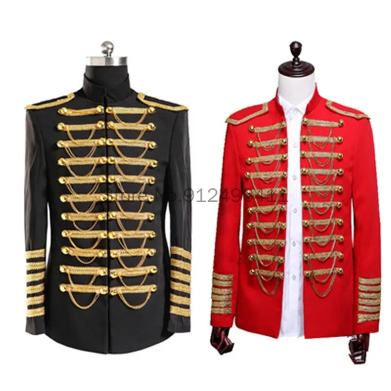 Men King Prince Blazer Renaissance Medieval Men Royal Court Cosplay Costume Coat Uniform Black Red Jackets