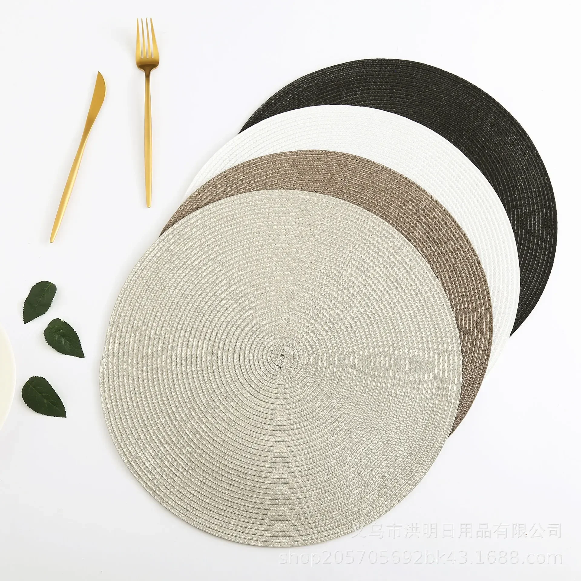 Round Woven Placemats PP Waterproof Dining Table Mat Non-Slip Napkin Disc Bowl Pads Drink Cup Coasters Kitchen Decoration