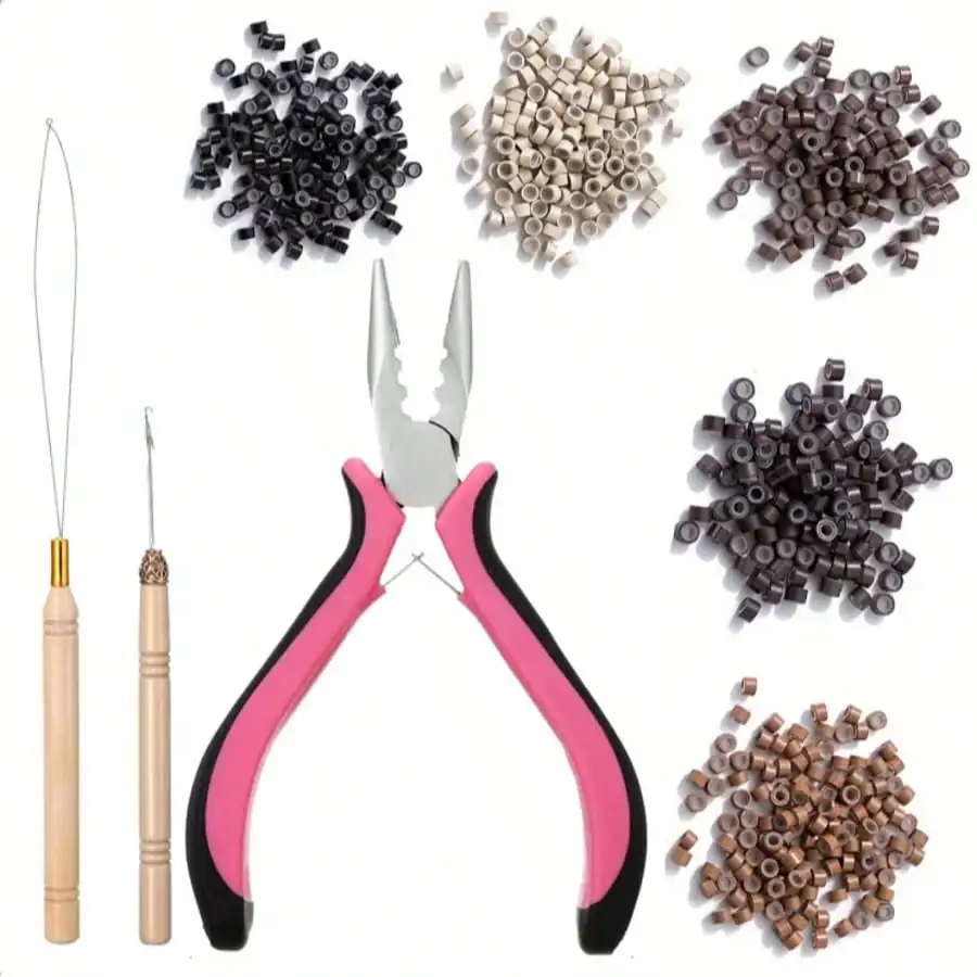 

Hair Extensions Plier Tip Tool Home Micro Rings Hook Needle Styling Feather DIY Multi Functional Pulling Loop Beads Full Kit 3 Pieces Set For Hair Extender: Pliers, Micro Needle Puller, And Looper Hair Extension Ring And Buckle Three Hole Pliers