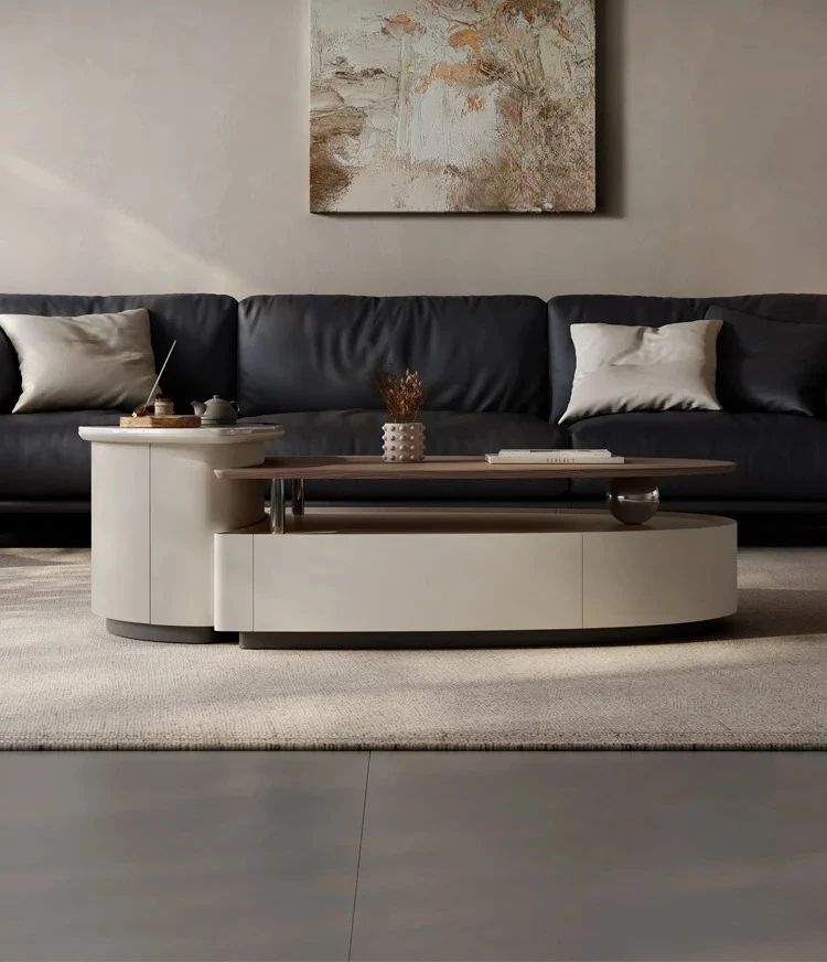 A Italian Chinese Style Solid Wood Minimalist Small Apartment Oval Tea Table