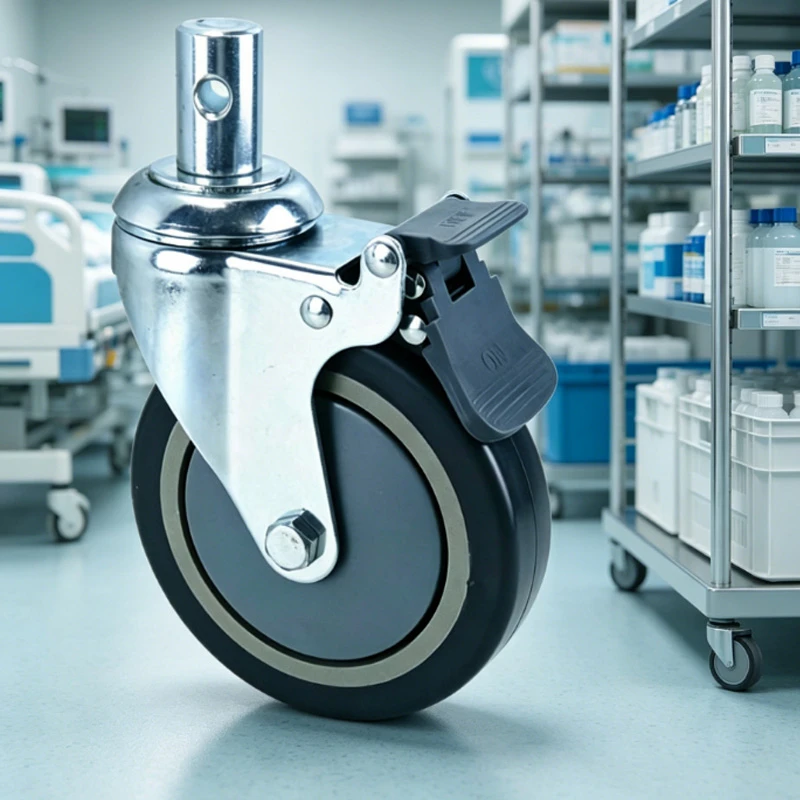 

1 Pcs 5 Inch PU Medical Caster Wheel, 24mm Stem, M8 Hole, Swivel Caster With Brake For Hospital Bed, Stretcher & Trolley
