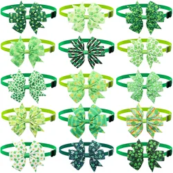50/100Pcs Saint Patrick Dog Bows Pets St. Patrick's Day Grooming Bows Adjustable Dog Bowties Clover Dog Neckties Accessories