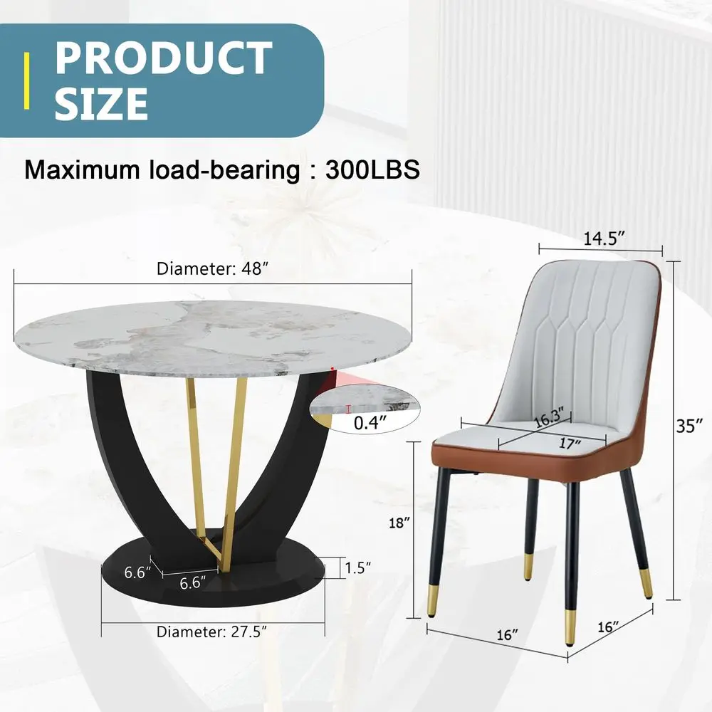 

Round Dining Table Set for 6, 48 Faux Marble Kitchen Table and Chairs Set with 6 PU Upholstered Chairs, Modern 7 Piece Dining R