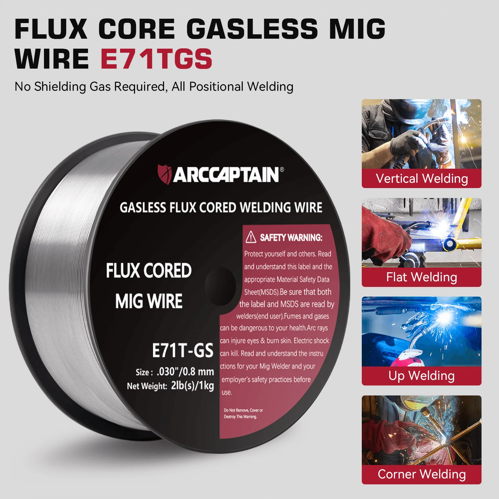 ARCCAPTAIN Welding Wire Gasless Flux Cored 0.8 0.9mm 1 Roll 1 KG E71T-GS MIG Welding Machine Accessories For MIG Soldering