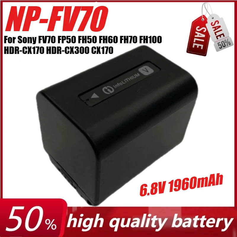 6.8V 1960mAh NP-FV70 Battery for Sony FV70 FP50 FH50 FH60 FH70 FH100 HDR-CX170 HDR-CX300 CX170 + Charger