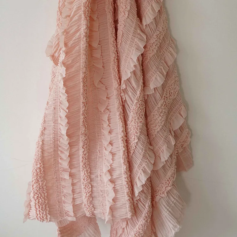 قماش شيفون جميل، قماش دانتيل مكشكش مرن بخطوط لامعة لفستان الزفاف، التنانير، البلوز، أزياء الرقص