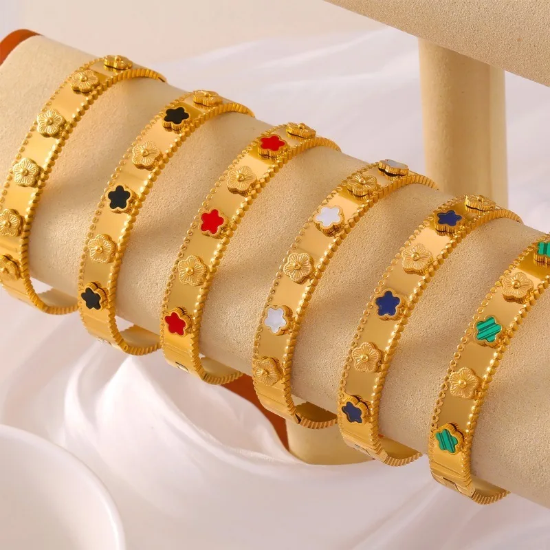 

Fashion Five-leaf Flower Stainless Steel Bracelet For Women Girls 18k Gold Color Lucky Grass Bracelets Female Jewelry Gift