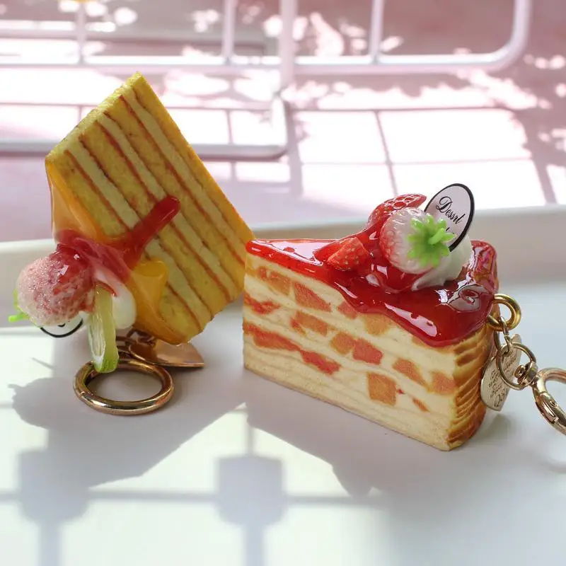3D Mini Triangle Pizza Cake Shape Bag Charm Kawaii Car Hanging Pendant Automobile Rear View Mirror Decor Gift