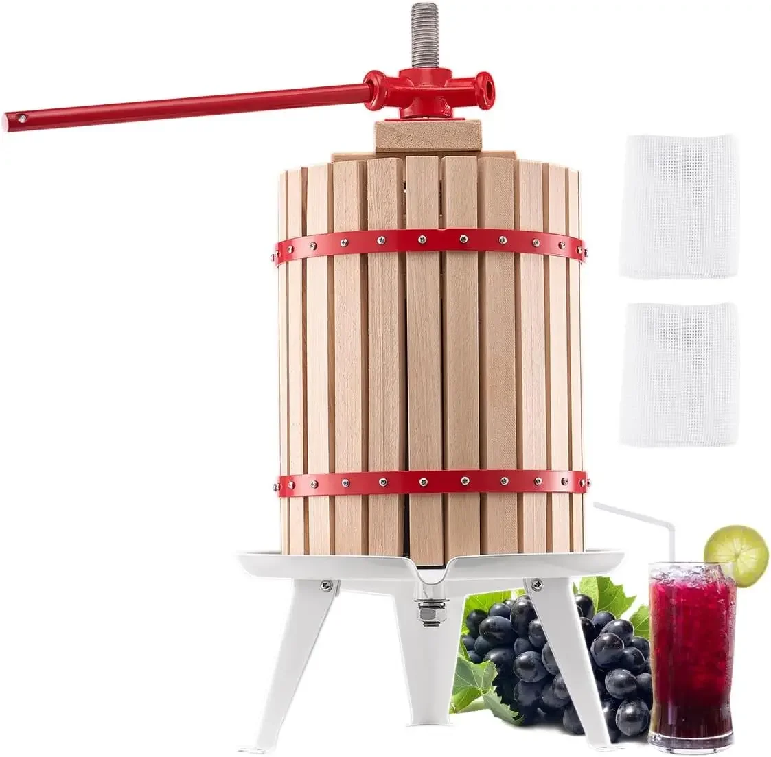 4.75 Gal/18L Fruit Press, Solid Wood Basket with 8 Blocks, Heavy Duty Manual Juice Maker, Cider Apple Grape Tincture Honey Olive