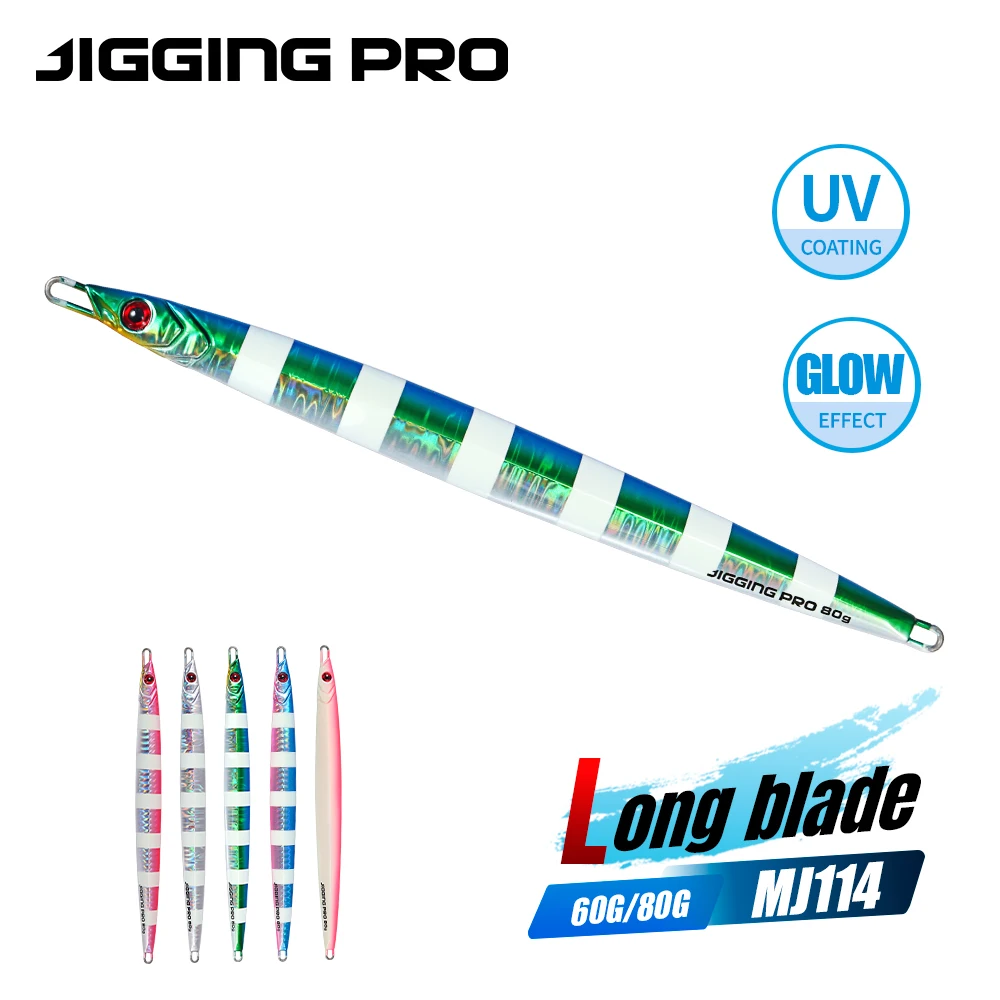 JIGGING PRO Long Blade 60g 80g Jigging Lure Long Cast Metal Jig Fishing Lure Inshore Boat Fishing Seawater Fishing Bait