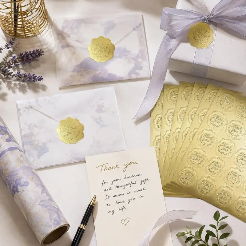 Embossed Gold Envelope Labels Sticker Set for Closures, Cards, and Gifts Use