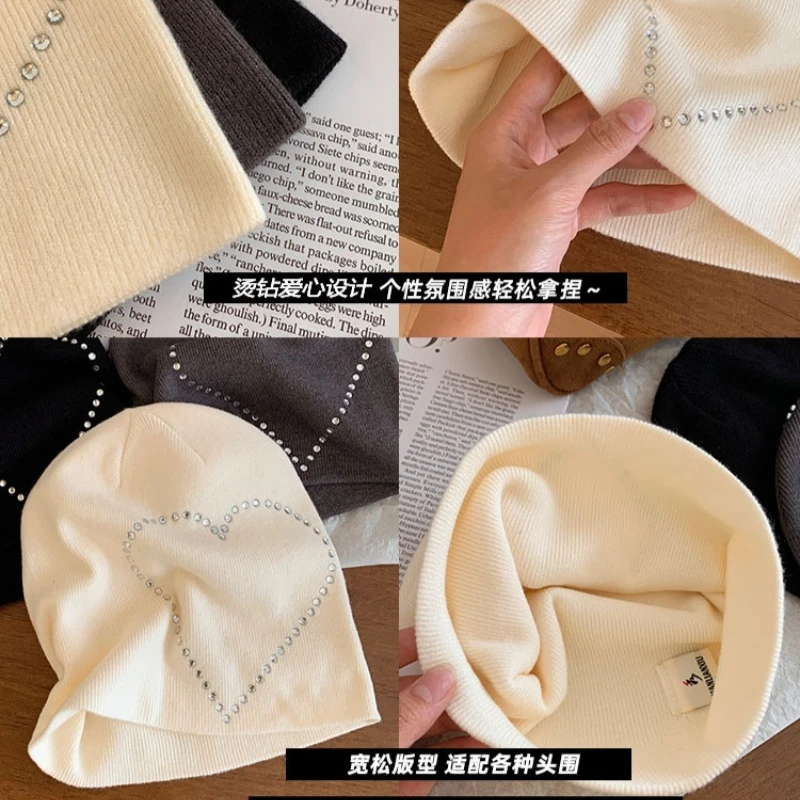 Nischen-Trend: Heißer Diamant-Liebesdesign-Pullover, Strickmütze, Herbst-Neuheit, große Größe, lockere Kältemütze, vielseitige Beanie-Kappen für Damen – Detail 6