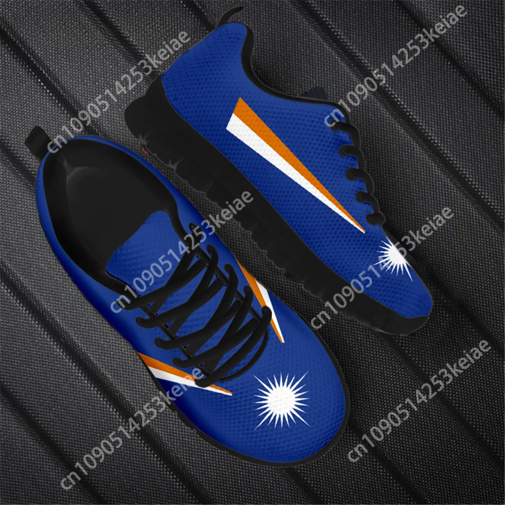 Custom Women Flats Shoes Casual Sneakers Marshall Island Kwajalein Flag Football Print Mesh Lace-up Walking Shoe for Ladies