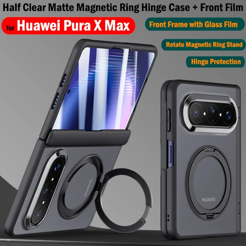 

Magnetic Rotate Ring Kickstand Funda for Huawei Pura X Max Case for Huawei Pura X Max Hinge Case + Front Frame with Glass Film