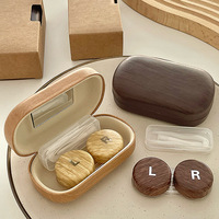 Wood Grain Lens Container Women INS Contacts Lens Case Men Color Contact Lenses Storage Box Portable Travel Set