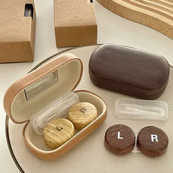 Wood Grain Lens Container Women INS Contacts Lens Case Men Color Contact Lenses Storage Box Portable Travel Set