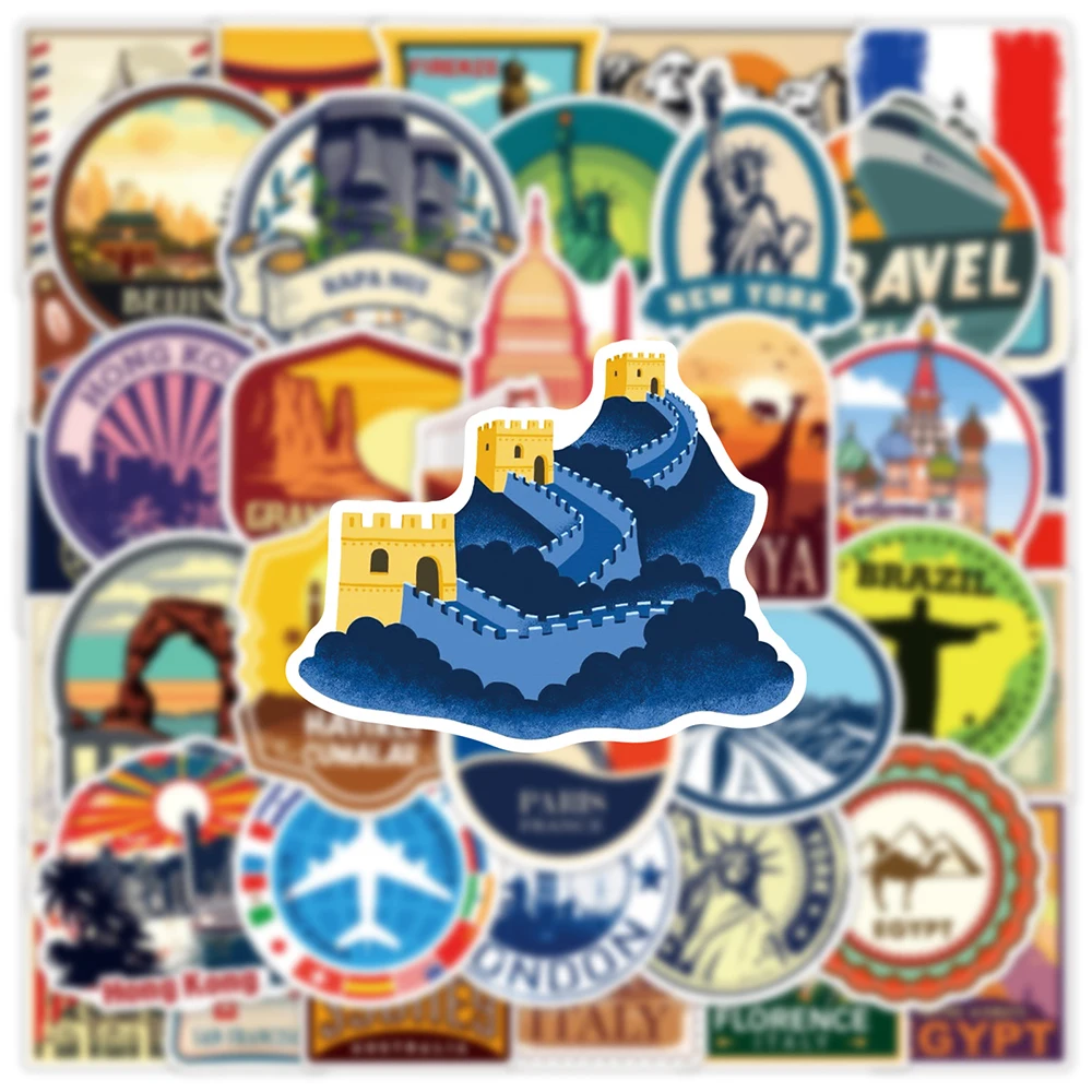 

10/30/50pcs Retro World Famous Building Stickers City Landmark Travel Decal Toy DIY Notebook Suitcase Luggage Cool Sticker Decor