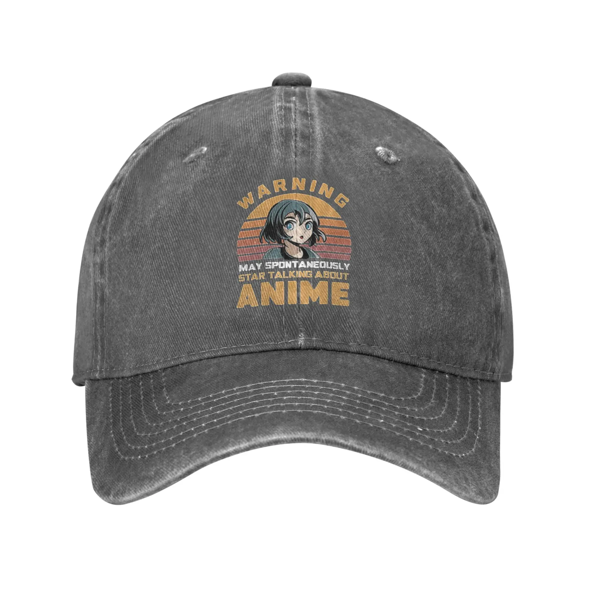 Fashion WARNING MAY SPONTANEOUSLY START TALKING ABOUT ANIME baseball cap  High-Quality Texture Sun Caps