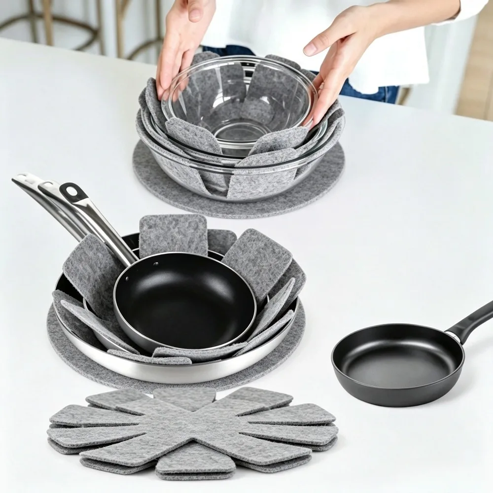 Pot Pan Protectors Set Non Woven Heat Resistant Stacking Dividers Pads Scratchproof Kitchen Cookware Separator Space Saving