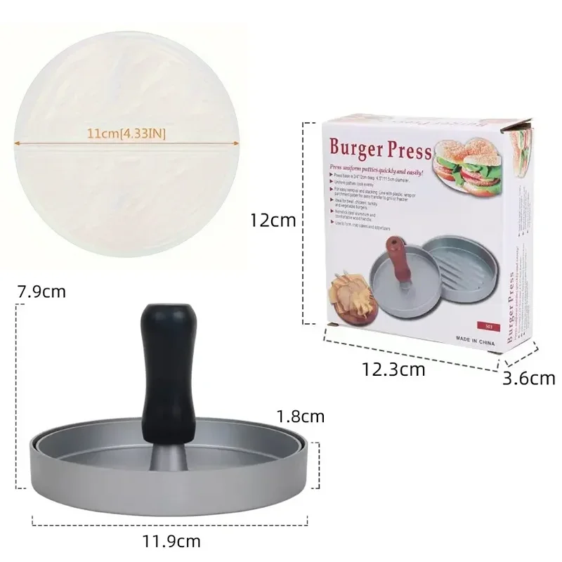 ماكينة ضغط لحم البرجر، قالب برجر من الفولاذ المقاوم للصدأ، ماكينة لحم برجر غير لاصقة مع 500 ورقة من ورق باتي اللحوم