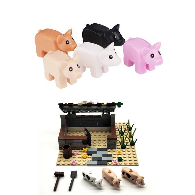 New Animals Piglets MOC Pigsty Farm Pasture Building Blocks Fragrant Pig 6319751 Pig Compatible With LEGO Bricks Toys