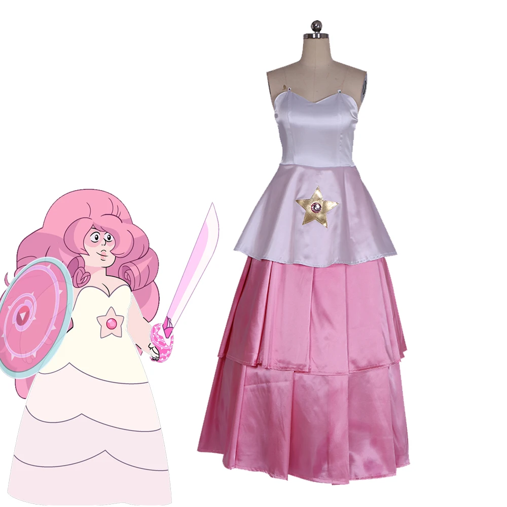 

Steven Universe Cosplay Rose Quartz Costume Women's Pink Princess Dress Halloween Party Role Belle Gown Dress Outfits