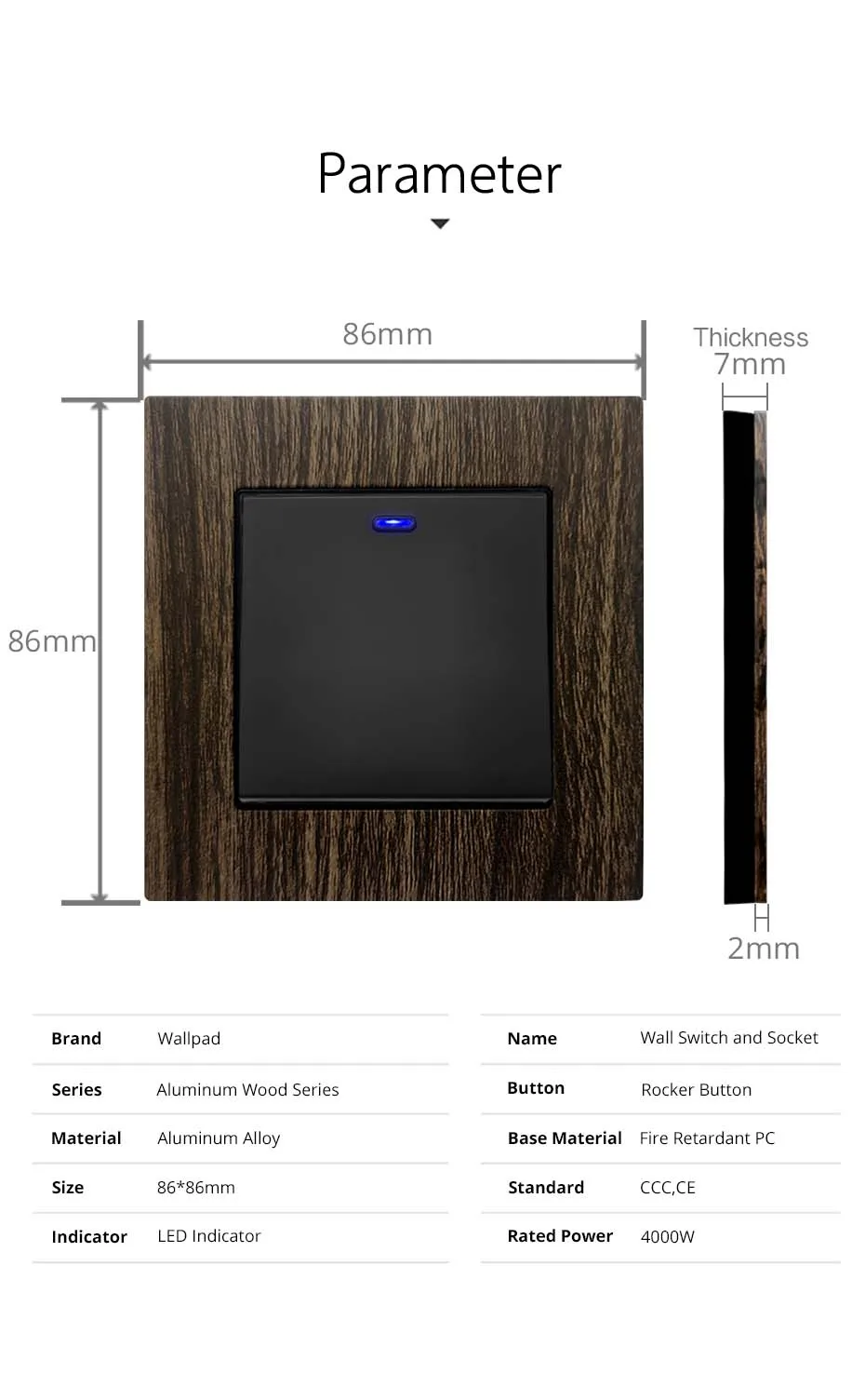 Wallpad Wood Texture Aluminum Alloy Panel EU Electrical Sockets And Wall Switches With LED 1 2 3 Gang 2 3 Way USB Charge Port